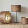 Cow leather cylinder lampshades laminated on a gold backing